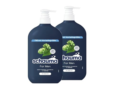 Schauma Schwarzkopf Shampoo For Men mit Hopfen, Kräftigendes Shampoo vom Ansatz an bis in die Spitzen, 2er Pack (2x 750 ml), vegane Formel, aus recyceltem Plastik von Schauma