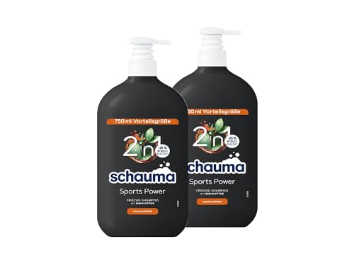 Schauma Schwarzkopf for Men Sports Power Shampoo (2x 750 ml) Kräftigungsshampoo, 2in1 Formel zum waschen von Haar und Körper, Erlebe mit Carnitin-T & Protein den Frische-Kick von Schauma