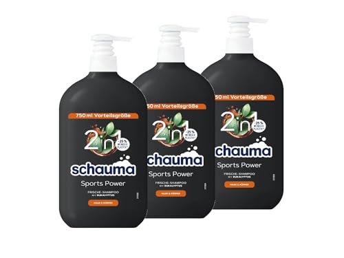 Schauma Schwarzkopf for Men Sports Power Shampoo (3x 750 ml) Kräftigungsshampoo, 2in1 Formel zum waschen von Haar und Körper, Erlebe mit Carnitin-T & Protein den Frische-Kick von Schauma