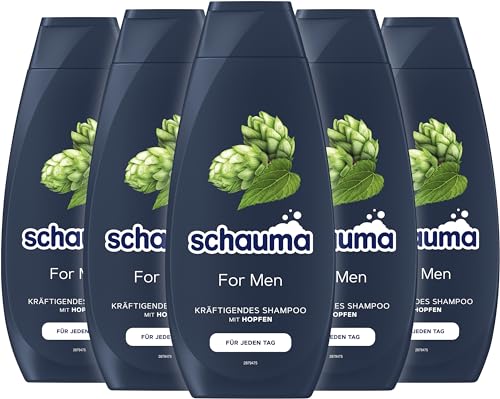 Schauma Schwarzkopf Shampoo For Men (5x 400 ml), kräftigendes Herren Shampoo sorgt für gekräftigtes Haar und pflegt die Haarstruktur, Haarshampoo perfekt für normales Haar von Schauma