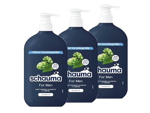 Schauma Schwarzkopf Shampoo For Men mit Hopfen, Kräftigendes Shampoo vom Ansatz an bis in die Spitzen, 3er Pack (3x 750 ml), vegane Formel, aus recyceltem Plastik von Schauma