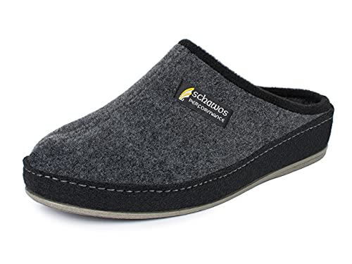 SCHAWOS Filz Hausschuh für Herren, Qualitäts-Pantoffel, Made in Germany, mit anatomisch geformtem Fußbett und aktiver Fersendämpfung, Modell: Pantoffel ungefüttert (Grau, 45 EU, Numeric_45) von SCHAWOS