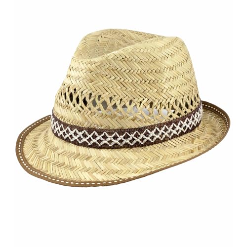 Klassischer Beiger Trilby Strohhut verwendbar als Herren Hut - Safari Hut - Sonnenhut Herren - Strohhut Herren - Strohhut Gärtner - Hut - Sommerhut für Frühling und Sommer - Hat - Sonnenschutz von Scheibler