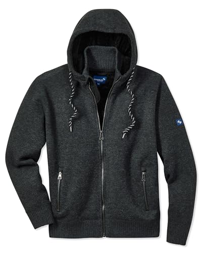 Scheibler Arbeitsjacke Herren Winter - gefütterte Arbeitskleidung Männer - Workwear Strickjacke mit Reissverschluss - Strick-Winterarbeitsjacken mit Kapuze - Anthrazit/Schwarz-Meliert von Scheibler