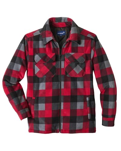 Scheibler Callan Fleecejacke Herren Outdoor mit Kapuze - Winter-Arbeitsjacke Herren weich gefüttert - Übergangsjacke Herren Holzfäller-Style - Thermojacke Herren - rot-schwarz-grau-kariert von Scheibler