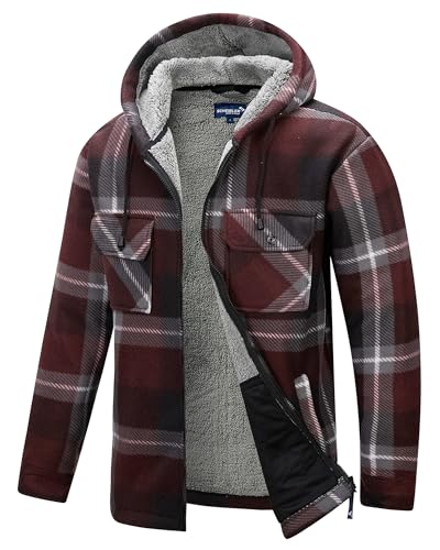 Scheibler Herren Flanellhemd mit Kapuze Holzfällerhemd Winter Thermohemd Fleecejacke Sherpa Arbeitsjacke Karierte Männer Holzfäller Jacke Gefüttert FleeceFutter - M von Scheibler