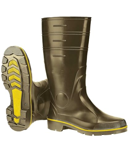 Scheibler Gummistiefel Herren - Arbeits-Stiefel Herren wasserdicht - Regenstiefel aus Nitril - Rain Boots Men mit rutschfester Sohle und Kälteschutz - Gummi-Stiefeletten Herren - oliv von Scheibler