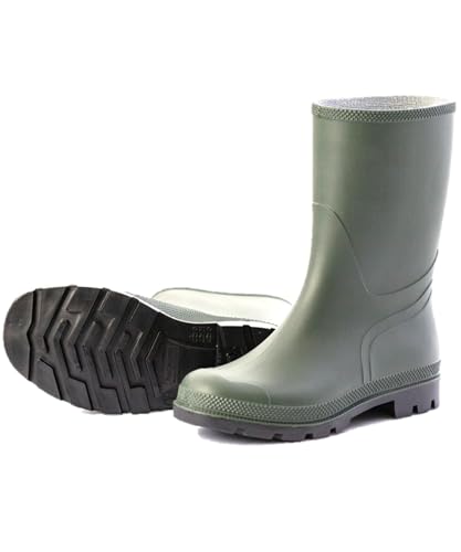 Scheibler Gummistiefel Herren Halbhoch - Arbeits-Stiefel Herren wasserdicht - Regenstiefel mit rutschfester Sohle - Rain Boots Men aus PVC - Gummi-Stiefeletten Herren breite Passform - oliv von Scheibler