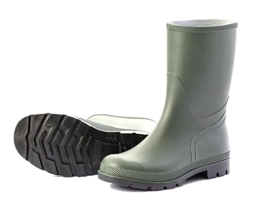 Scheibler Gummistiefel Herren Halbhoch - Arbeits-Stiefel Wasserdicht - Regenstiefel Mit Rutschfester Sohle - Rain Boots Men Aus PVC - Gummi-Stiefeletten Schmale Passform - Oliv von Scheibler