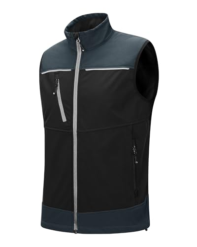 Scheibler Herren Arbeitsweste Softshell Weste Wasserbeständig Winddichte Outdoorweste mit 7 Taschen Laufweste mit Fleece Innenseite Ärmellose Jacke für Radfahren Golf Arbeit Schwarz/Anthrazit L von Scheibler