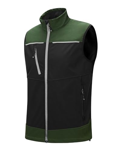 Scheibler Herren Arbeitsweste Softshell Weste Wasserbeständig Winddichte Outdoorweste mit 7 Taschen Laufweste mit Fleece Innenseite Ärmellose Jacke für Radfahren Golf Arbeit Schwarz/Oliv XL von Scheibler