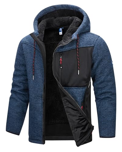 Scheibler Herren Fleece Gefütterte Strickjacke Winterjacke mit Kapuze - Männer Hoodie Cardigan Warm Fleecejacke Arbeitsjacke mit Reissverschluss von Scheibler