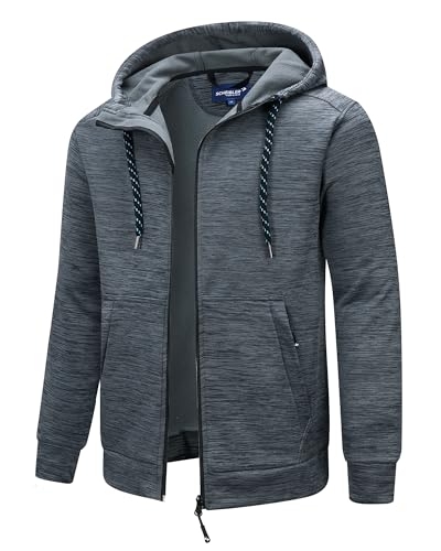 Scheibler Herren Sweatjacke Winddichte Fleecejacke mit Kapuze Männer Arbeitsjacke Outdoor Strickjacke Sportjacke weiches Innenfutter Atmungsaktive Übergangsjacke für Wandern Laufen Grau/Schwarz 3XL von Scheibler