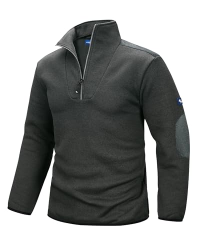 Scheibler Herren Troyer Arbeitspullover mit 1/4 Reißverschluss Winter Warm Stickpullover mit Stehkragen Stricktroyer für Männer Sweatshirt Ohne Kapuze Anthrazit/Schwarz-Melliert-M von Scheibler