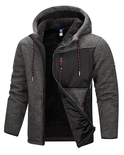 Scheibler Herren Fleece Gefütterte Strickjacke Winterjacke mit Kapuze - Männer Hoodie Cardigan Warm Fleecejacke Arbeitsjacke mit Reissverschluss von Scheibler