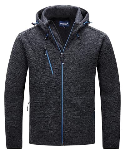 Scheibler Strick-Fleecejacke Herren - Arbeitskleidung Männer mit Kapuze - Workwear Herren Strickjacke mit Reissverschluss - Outdoor Fleecejacken für Herren- Grau/Schwarz-Meliert von Scheibler
