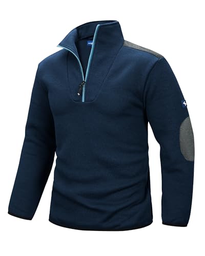 Scheibler Troyer Herren, strapazierfähiger Arbeitspullover Herren Winter, Winter-Pullover Herren warm mit Ellenbogen- und Schulterbesatz, Arbeitskleidung Männer - Blau/Schwarz-Melliert von Scheibler