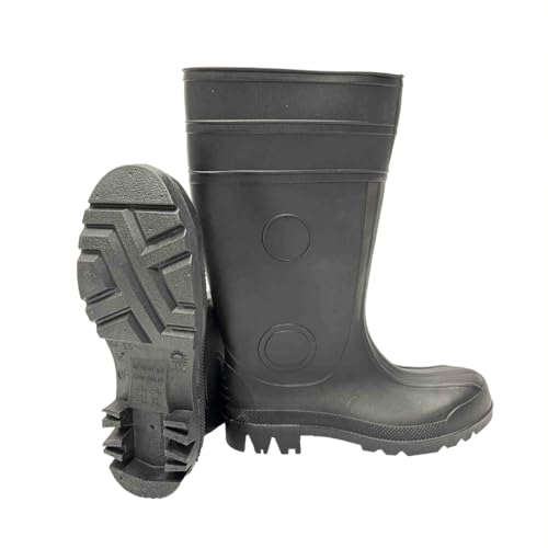 Scheibler Workwear – PVC Sicherheitsstiefel S5 mit Stahlkappe & Knöchelschutz – Sicherheitsschuhe rutschfest & wasserdicht – verfügbar in den Größen 44 (Schwarz) von Scheibler