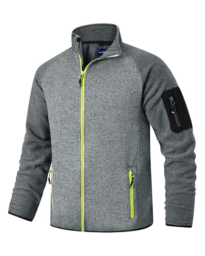 Scheibler Herren Leichte Fleecejacke Stehkragen Arbeitsjacke Männer Warm Übergangsjacke Sportjacke Outdoor Sweatjacke für Wandern Laufen Freizeit XXL (Grau/Schwarz-meliert/Gelb) von Scheibler