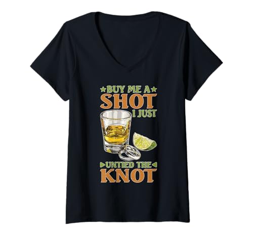 Damen Buy Me A Shot I Just Untied The Knot Scheidungspartei T-Shirt mit V-Ausschnitt Damen Buy Me A Shot I Just Untied The Knot Scheidungspartei T-Shirt mit V-Ausschnitt von Scheidung Ehe Single Party