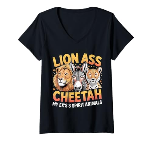 Damen Lion Ass Cheetah My Ex's 3 Spirit Animals Scheidung ----- T-Shirt mit V-Ausschnitt von Scheidungstier Humor Humor