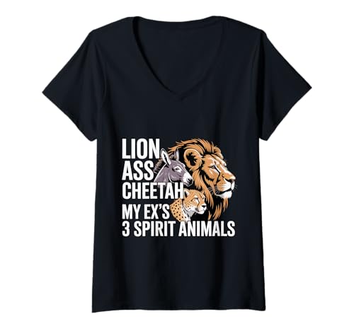 Damen Lion Ass Cheetah My Ex's 3 Spirit Animals Scheidung T-Shirt mit V-Ausschnitt von Scheidungstier Humor Humor