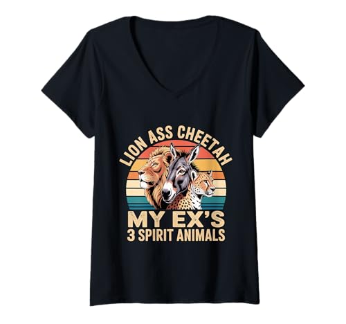 Damen Lion Ass Cheetah My Ex's 3 Spirit Animals Scheidung --- T-Shirt mit V-Ausschnitt von Scheidungstier Humor Humor