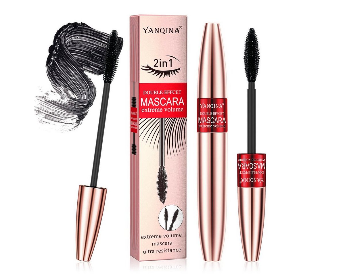 Scheiffy Mascara 2 in 1 4D Mascara Wimperntusche Seidenfaser Lange Schwarz, Wasserfeste, nicht verschmierende, volumengebende Wimperntusche von Scheiffy