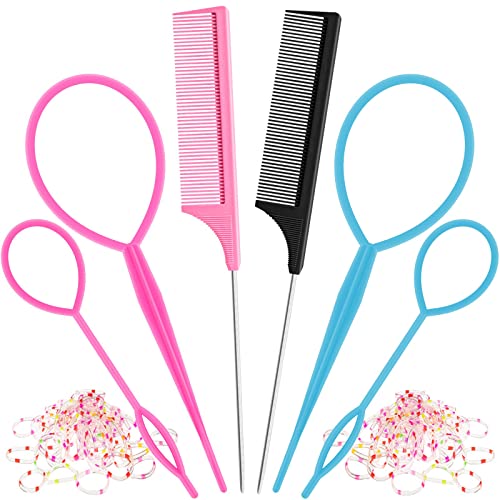 6-teiliges Haarschlaufen-Werkzeug-Set mit 4 Schwanzwerkzeugen, französischem Zopf, 2 Metallnadeln, Rattenkamm zum Stylen, 100 farbige Kinder-Gummibänder. Schembo 6-teiliges Haarschlaufen-Werkzeug-Set mit 4 Schwanzwerkzeugen, französischem Zopf, 2 Metallnadeln, Rattenkamm zum Stylen, 100 farbige Kinder-Gummibänder. Schembo von Schembo