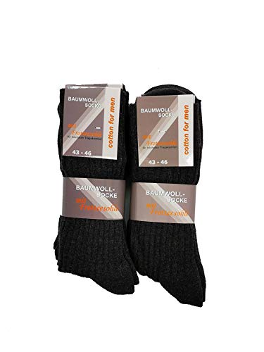 Arbeitssocken 100% Baumwollsocken mit Frotteesohle 8 Paar geeignet für Arbeitsschuhe feine Naht Herrensocken schwarz oder grau (DE/NL/SE/PL, Numerisch, 39, 46, Regular, Regular, Grau) von Schenk