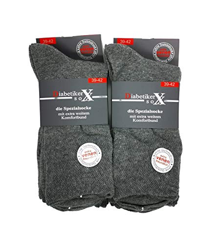 Diabetiker Socken ohne Gummi extra venenfreundlich ohne Naht 97% Baumwolle 6 Paar Herrensocken Grau 43-46 von Schenk