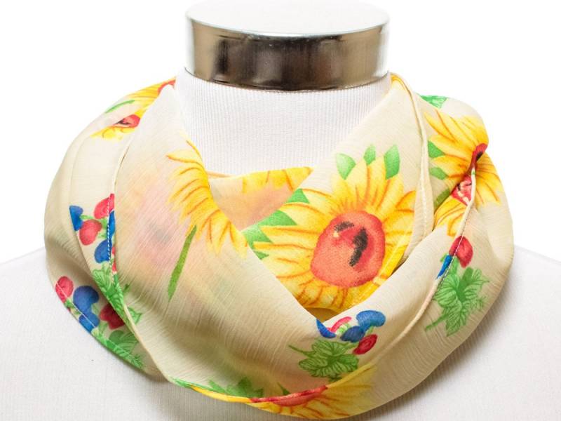 Loop Schal Aus Leichtem Chiffon in Gelb Mit Sonnenblumen von SchenkenoderBehalten