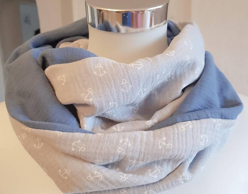 Schal Für Den Frühling in Blau Und Grau Mit Ankern von SchenkenoderBehalten