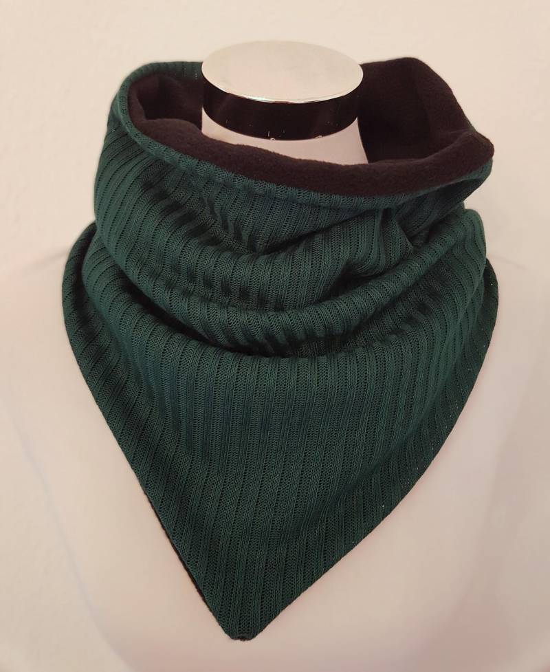 Schlupfschal Aus Fleece Und Baumwollstrick in Dunkelgrün Schwarz Uni von SchenkenoderBehalten