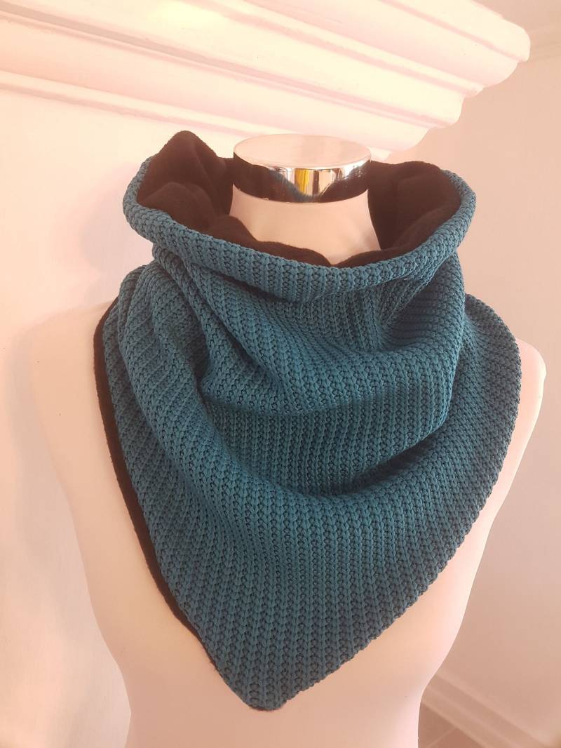 Schlupfschal Aus Fleece Und Baumwollstrick in Petrol Schwarz Uni von SchenkenoderBehalten