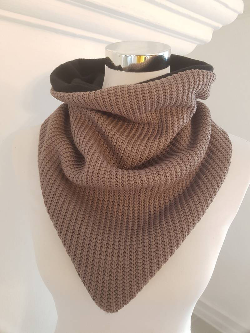 Schlupfschal Aus Fleece Und Baumwollstrick in Taupe Schwarz Uni von SchenkenoderBehalten