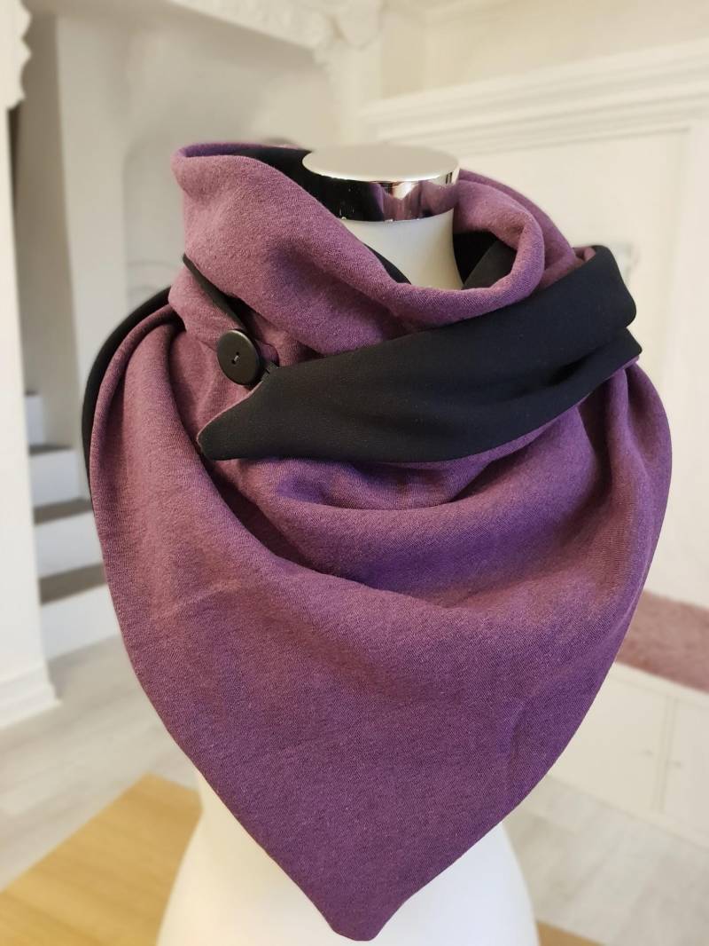 Wickelschal Aus Jersey Und Sweat in Schwarz Lila von SchenkenoderBehalten