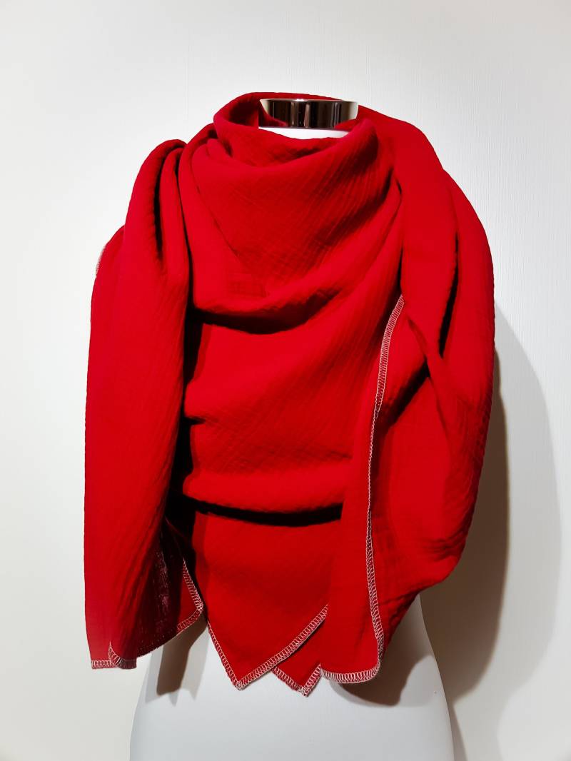xxl Schal Aus Musselin in Rot Uni Für Frühjahr/Herbst von SchenkenoderBehalten