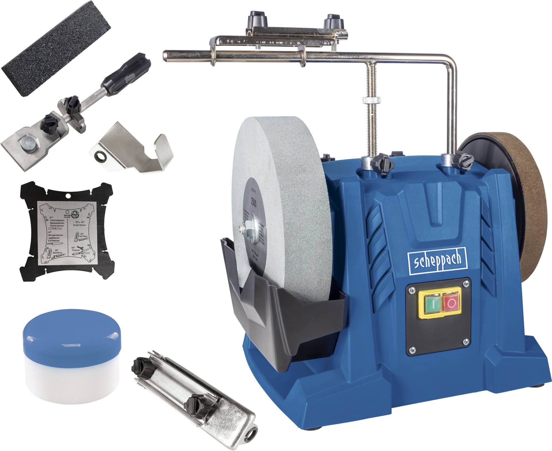 Scheppach Nass-Trockenschleifer "TIGER 7000S -Homekit" 200W, 250mm Korund-Schleifstein, 115min-1 inkl. Homekit-Zubehör von Scheppach