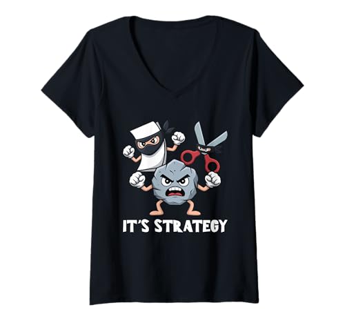 Damen Perfektes Schere Stein Papier Ninja Design Für Schulspiele T-Shirt mit V-Ausschnitt Damen Perfektes Schere Stein Papier Ninja Design Für Schulspiele T-Shirt mit V-Ausschnitt von Schere Stein Papier Apparel It's Strategy