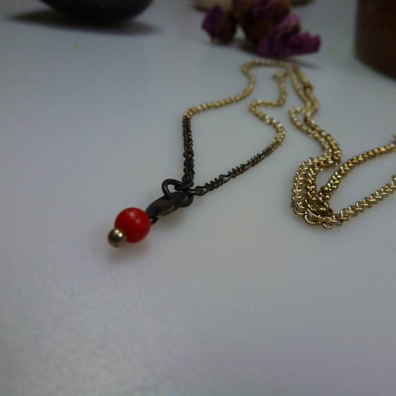 Halskette Aus Silber, Teilgeschwärzt Mit Einer Korallenperle, Geschenk, Unikat, Tolles Accessoires von ScherkSchmuck
