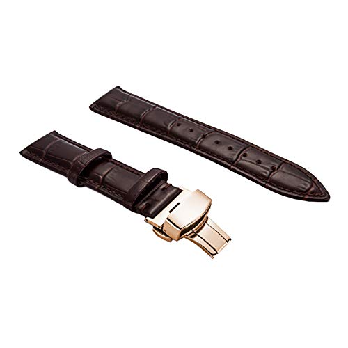 12-24mm Männer Glatte Oberfläche Echtes Lederband Quick Release Schmetterling Schnalle Uhrenarmband handgenähten Elegante Armband-Uhrenarmbänder Rose Gold Buckle-Brown-Uhrenarmband, 13mm von Scherry