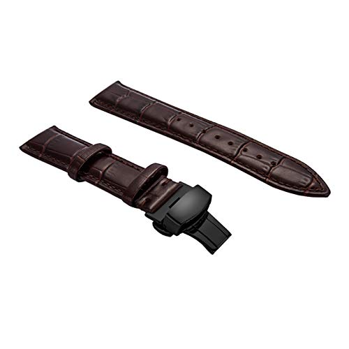 12-24mm Männer Glatte Oberfläche Echtes Lederband Quick Release Schmetterling Schnalle Uhrenarmband handgenähten Elegante Armband-Uhrenarmbänder Schwarz Buckle-Brown-Uhrenarmband, 24mm von Scherry