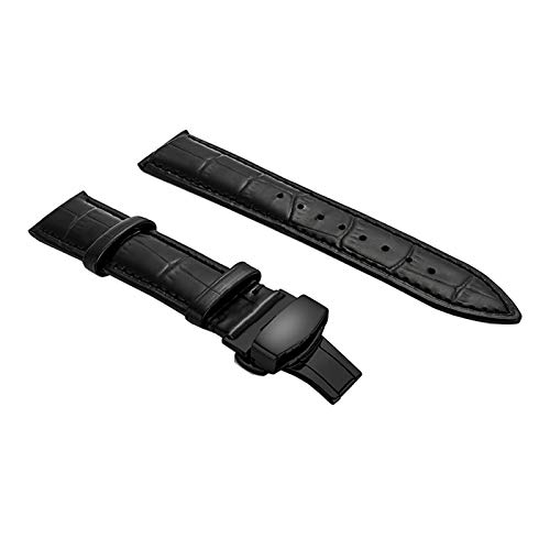 12-24mm Männer Glatte Oberfläche Echtes Lederband Quick Release Schmetterling Schnalle Uhrenarmband handgenähten Elegante Armband-Uhrenarmbänder Schwarz Buckle-Schwarze Armbänder, 19mm von Scherry