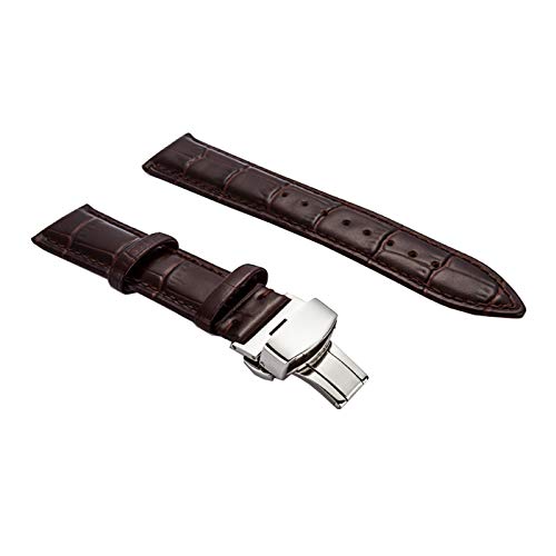 12-24mm Männer Glatte Oberfläche Echtes Lederband Quick Release Schmetterling Schnalle Uhrenarmband handgenähten Elegante Armband-Uhrenarmbänder Silver Buckle-Brown-Uhrenarmband, 21mm von Scherry