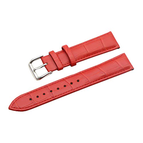 12-24mm echtes Leder atmungsaktiv Dornschließe Armband Wasserdicht Bambusmuster Uhrenarmband Ersatz Zubehör rot, 16mm von Scherry
