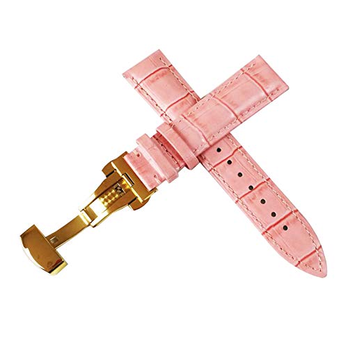 12mm-22mm Männer Frauen echtes Leder Bambusmuster Armband Breath Elegante Uhrenarmband Dornschließe aus Edelstahl-Uhrenarmband-Ersatz Rosa Armband mit Rosegold Buckle, 12mm von Scherry