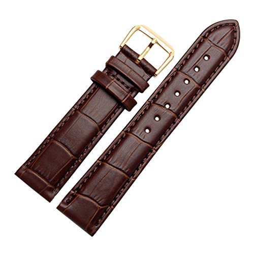 12mm-24mm Männer Frauen Bambusmuster Band Dornschliesse Rind Klassisches Breath Armband mit Installationswerkzeuge Brown Armband mit Goldschnalle, 14mm von Scherry