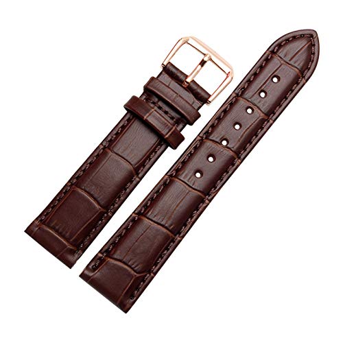 12mm-24mm Männer Frauen Bambusmuster Band Dornschliesse Rind Klassisches Breath Armband mit Installationswerkzeuge Brown Armband mit Rosegold Buckle, 19mm von Scherry