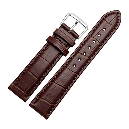 12mm-24mm Männer Frauen Bambusmuster Band Dornschliesse Rind Klassisches Breath Armband mit Installationswerkzeuge Brown Armband mit Silber Schnalle, 14mm von Scherry